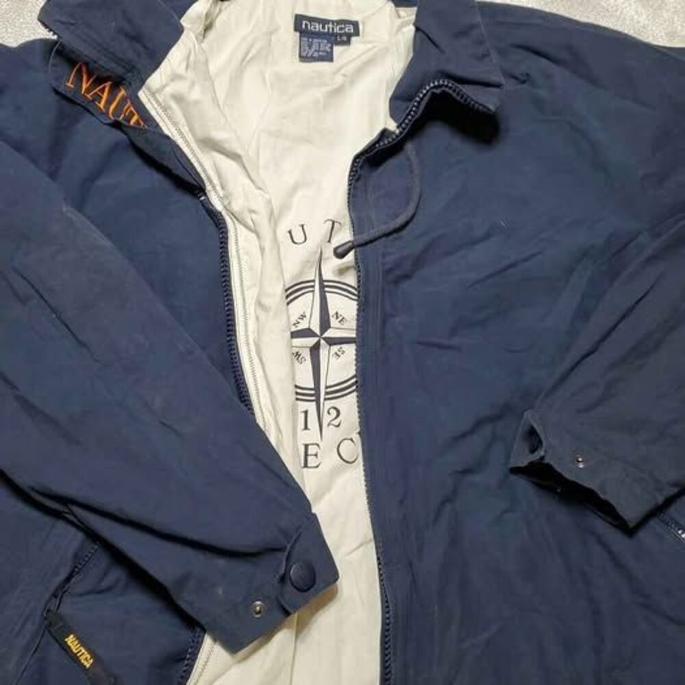 Nautica Lined Jacket Zip Up Hoodie Large Navy Blue L